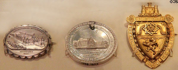 Edinburgh International Exhibition badges (1886) at National Museum of Scotland. Edinburgh, Scotland.