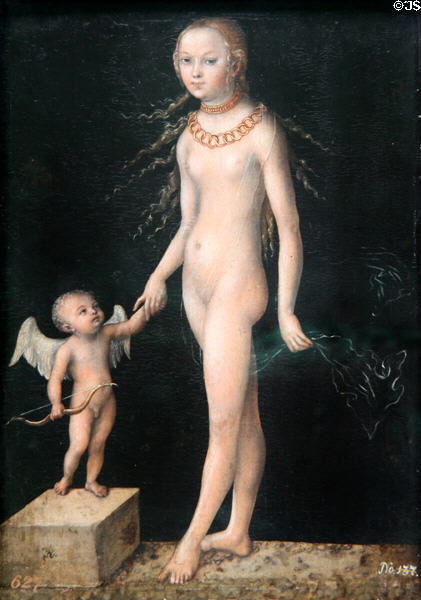 Venus & Cupid painting (c1530) by Lucas Cranach at National Gallery of Scotland. Edinburgh, Scotland.