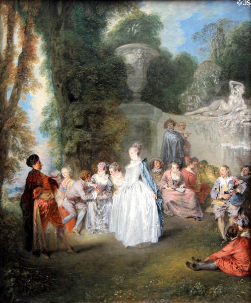 Fêtes Vénitiennes painting (c1718-9) by Antoine Watteau at National Gallery of Scotland. Edinburgh, Scotland.