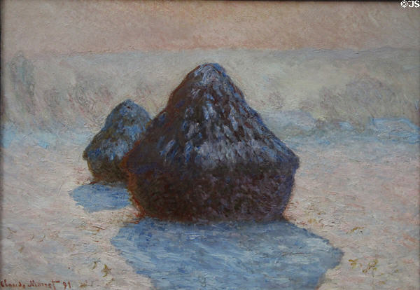Haystacks (Snow) painting (1891) by Claude Monet at National Gallery of Scotland. Edinburgh, Scotland.