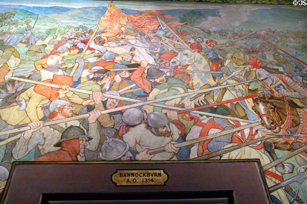 Bannockburn (1314) mural on balcony of main hall at National Portrait Gallery of Scotland. Edinburgh, Scotland.