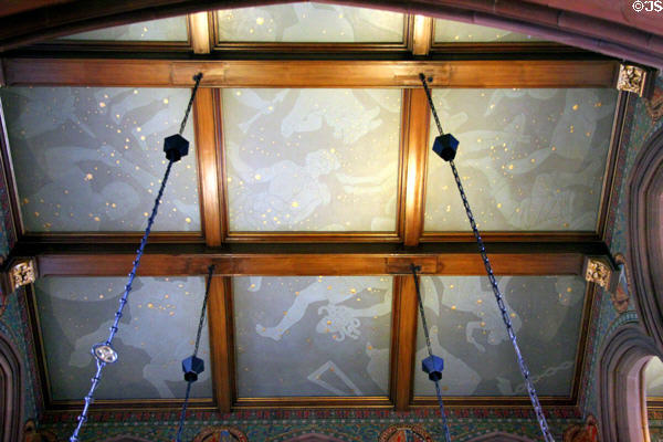 Ceiling painted with star signs in main hall at National Portrait Gallery of Scotland. Edinburgh, Scotland.