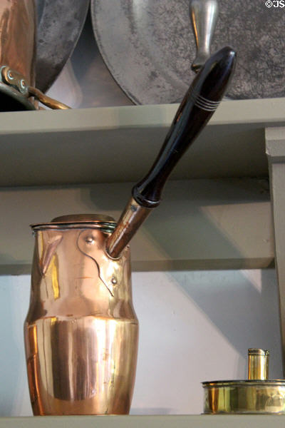 Copper chocolate pot in kitchen at Georgian House museum. Edinburgh, Scotland.