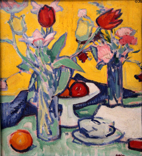 Tulips & cups painting (1912) by Samuel John Peploe of Scottish Colourists at Hunterian Art Gallery. Glasgow, Scotland.