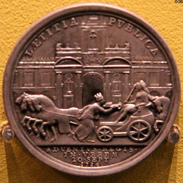 George I Entry into London (1714) medal by John Croker of London at Hunterian Art Gallery. Glasgow, Scotland.