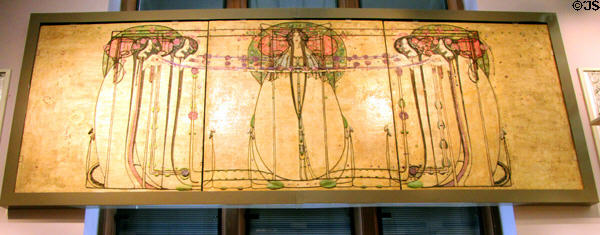 Ingram Street Tearoom gesso Wassail panel (1900) by Charles Rennie Mackintosh at Kelvingrove Art Gallery. Glasgow, Scotland.