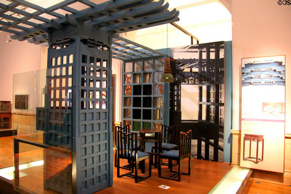 Ingram Street Chinese Room decor (1911) by Charles Rennie Mackintosh at Kelvingrove Art Gallery. Glasgow, Scotland.