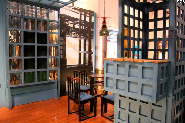 Ingram Street Chinese Room decor (1911) by Charles Rennie Mackintosh at Kelvingrove Art Gallery. Glasgow, Scotland.