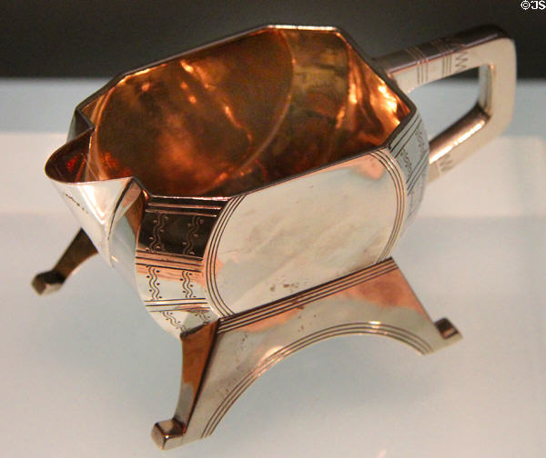 Silver milk jug (1885) by Christopher Dresser for Elkington & Co. of Birmingham & London at Kelvingrove Art Gallery. Glasgow, Scotland.