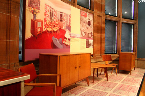 Utility furniture (1942-8) which could only be purchased with wartime utility furniture ration coupons at Kelvingrove Art Gallery. Glasgow, Scotland.