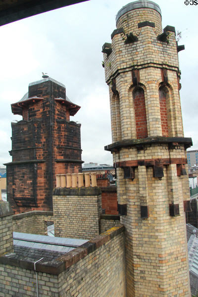 Several towers atop Mackintosh's Glasgow Herald Building. Glasgow, Scotland.