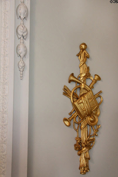 Baroque-style instrumental decoration at Pollok House. Glasgow, Scotland.