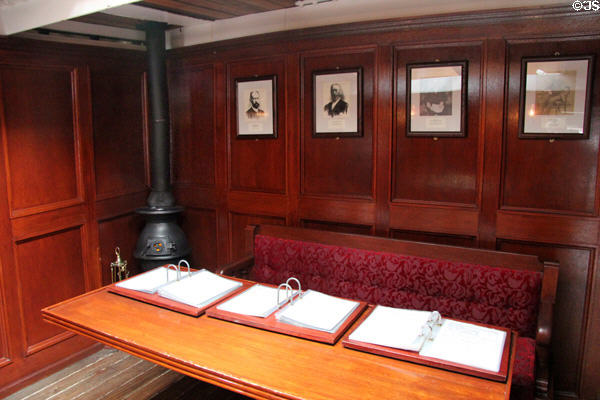 Officer's table in poop cabin of Glenlee Tall Ship. Glasgow, Scotland.