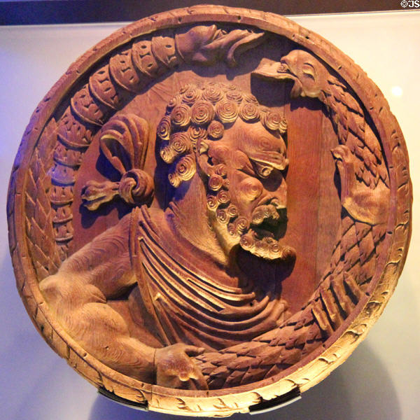 Hercules & serpents replica carving in Stirling Castle Palace gallery. Stirling, Scotland.