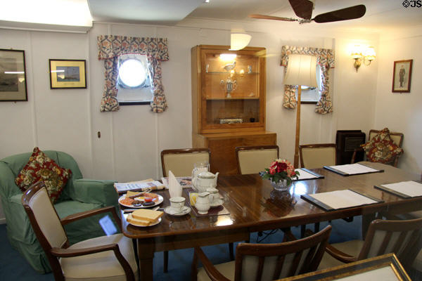 Captain's dining table on Royal Yacht Britannia. Edinburgh, Scotland.