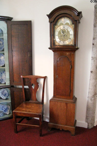 Longcase clock (18thC) shows phases of he moon at Drum Castle. Drumoak, Scotland.