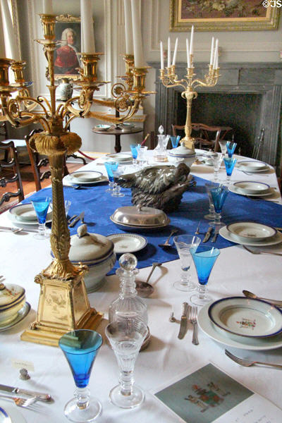 Dining room table with boar's head tureen at Duff House. Banff, Scotland.