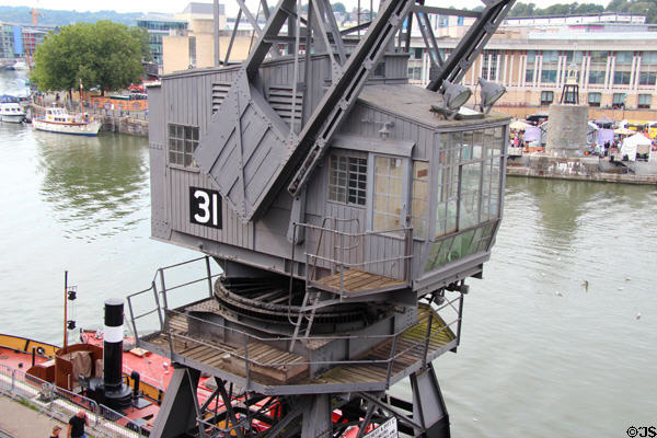 Control room used to guide crane when moving goods. Bristol, England.