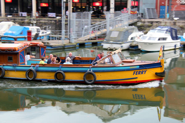 Bristol Ferry with passengers enjoying harbour views. Bristol, England.