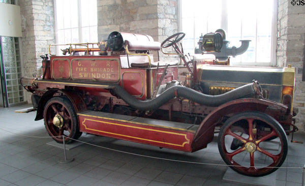 GWR Fire Brigade vehicle once used in Swindon at STEAM Museum of Great Western Railway. Swindon, England.