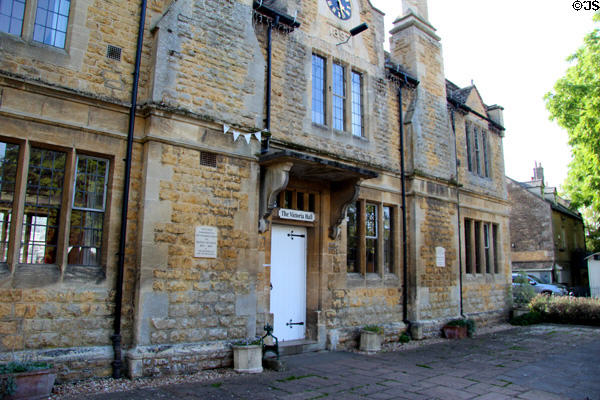 Heritage building (1897) with name & plaque commemorating Diamond Jubilee of Queen Victoria. Bourton-on-the-Water, England.