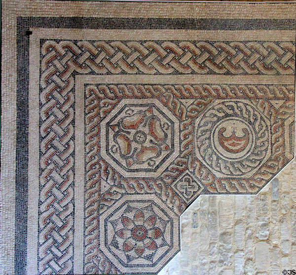 Part of larger Roman mosaic pavement found at Cirencester at Corinium Museum. Cirencester, England.