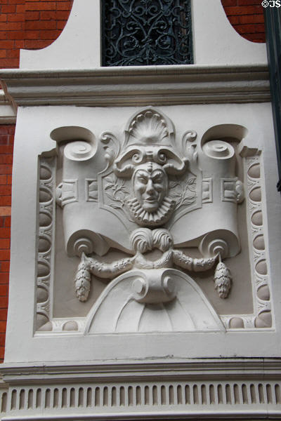 Comedy clown relief on Belfast Grand Opera House. Belfast, Northern Ireland.
