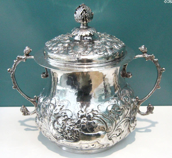 Silver 'Dopping' porringer (1685) by John Phillips of Dublin at Ulster Museum. Belfast, Northern Ireland.