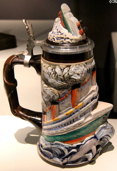 Souvenir Titanic tankard beer stein at Ulster Transport Museum. Belfast, Northern Ireland.