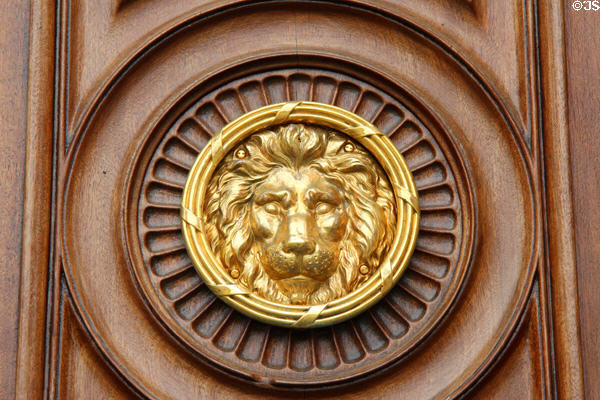 Lion medallion of door of Castle Coole. Enniskillen, Northern Ireland.