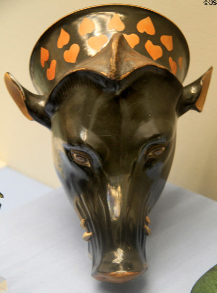 Boar-head ceramic rhyton (c460 BCE) attrib. to Sotades made in Athens at British Museum. London, United Kingdom.
