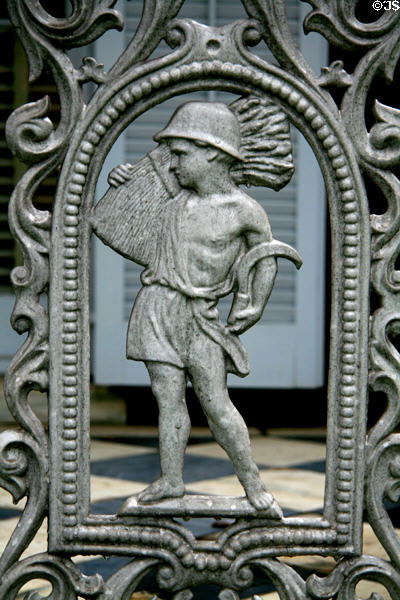 Cast iron fence panel of fall at Richards-DAR House Museum. Mobile, AL.