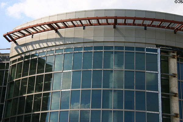 Round blue glass addition to U.S. Post Office. Little Rock, AR.
