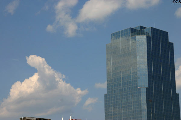 Upper blue glass floors of Stephens Building. Little Rock, AR.