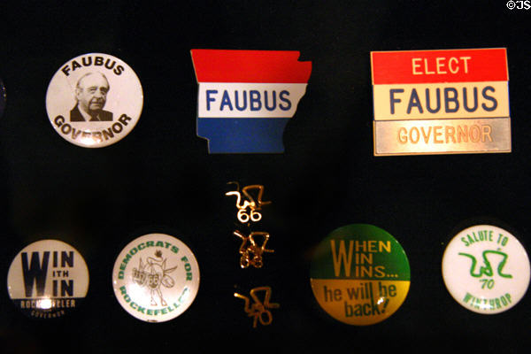 Faubus for Governor & Winthrop Rockefeller campaign buttons in Old State House Museum. Little Rock, AR.