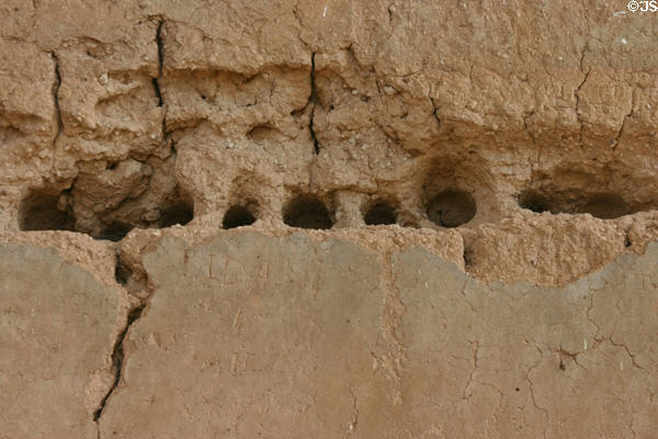 Casa Grande Ruins National Monument holes for wooden cross beams. Casa Grande, AZ.