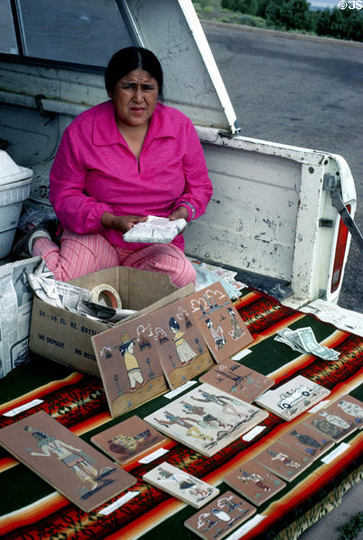Native artist selling sand paintings. AZ.