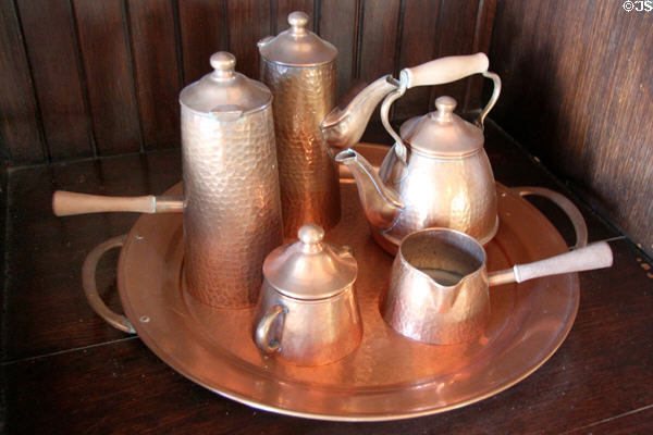 Arts & Crafts copper coffee set in Corbett House at Tucson Museum of Art. Tucson, AZ.