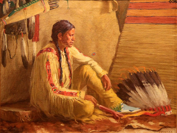 Hunting Son (portrait of Elk Foot Jerry) painting (1925) Joseph Henry Sharp at Tucson Museum of Art. Tucson, AZ.