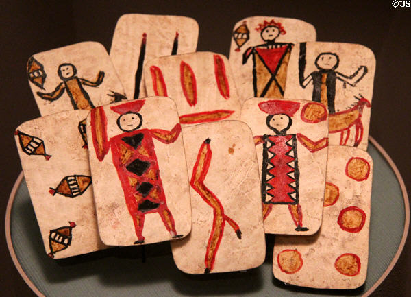 Apache native rawhide playing cards based on Spanish-Mexican 40-card deck (1885) at Arizona State Museum. Tucson, AZ.