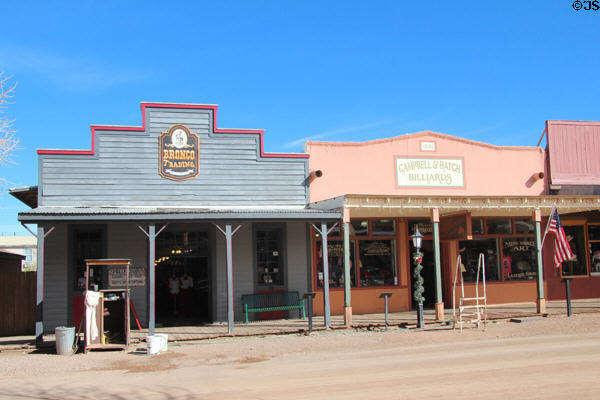Commercial false front former Alhambra Saloon plus Campbell & Hatch Saloon & Billiards (1881) buildings on Allen St. Tombstone, AZ.