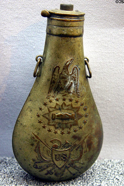 Civil War powder horn at California State Military Museum. Sacramento, CA.