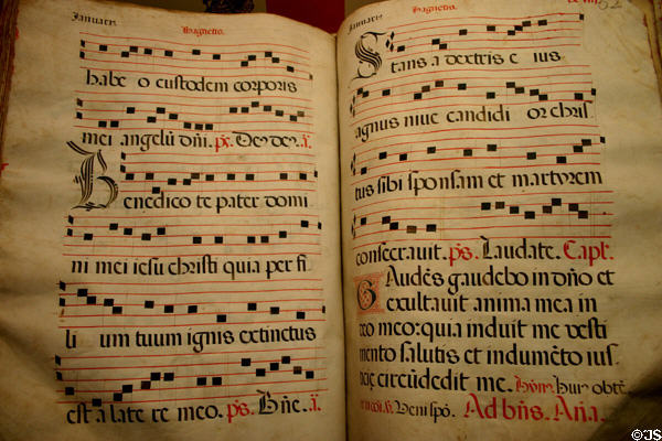 Parchment book of chanted prayers at La Purisima Mission. Lompoc, CA.