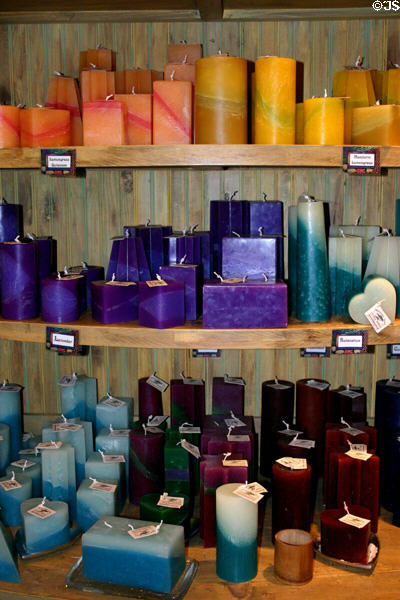 Colored candles in shop on Cannery Row. Monterey, CA.
