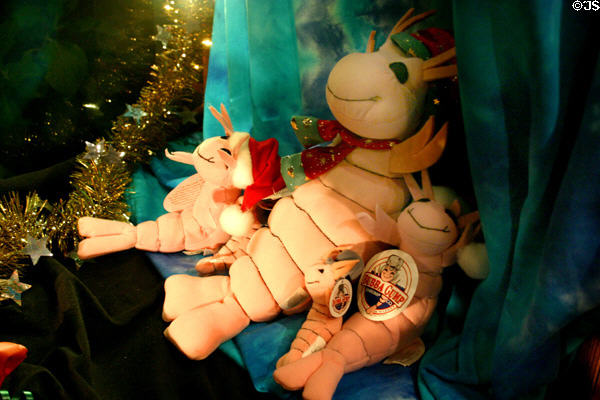 Stuffed shrimp toys at restaurant on Cannery Row. Monterey, CA.