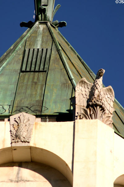 Carved eagle atop First National Bank of Hollywood. Hollywood, CA.