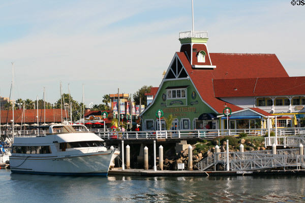 Overview of Shoreline Village shopping complex built in Victorian style. Long Beach, CA.