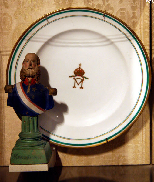 Plate & bust of Archduke Maximillian who declared himself Emperor of Mexico (1864) at LA County Natural History Museum. Los Angeles, CA.