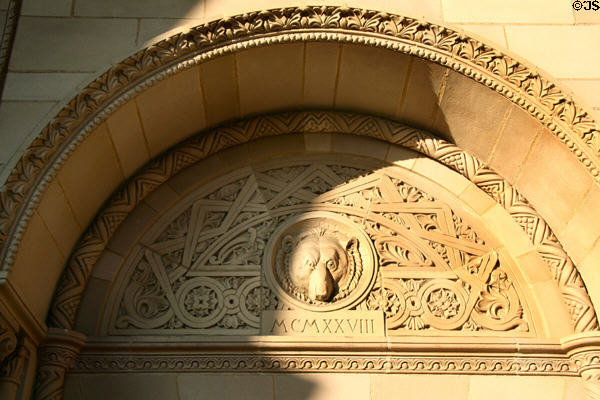 Bruin carved over entrance arch of Royce Hall. Los Angeles, CA.
