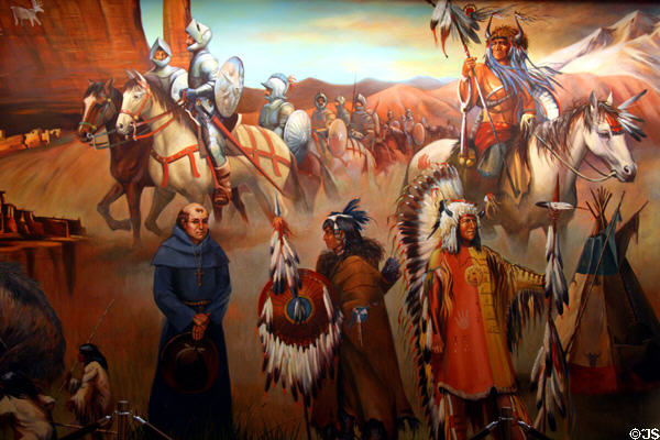 Sprits West mural showing native Americans & Spanish settlement at Autry National Center. Los Angeles, CA.